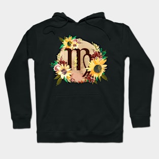 Virgo Zodiac Horoscope Maroon and Sunflower Floral Monogram Hoodie